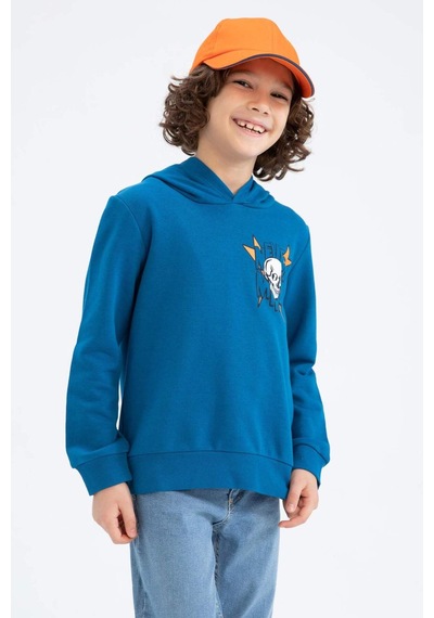 Defacto Erkek Çocuk Regular Fit Kapüşonlu Sweatshirt Z2840A623SPBE183 Mavi