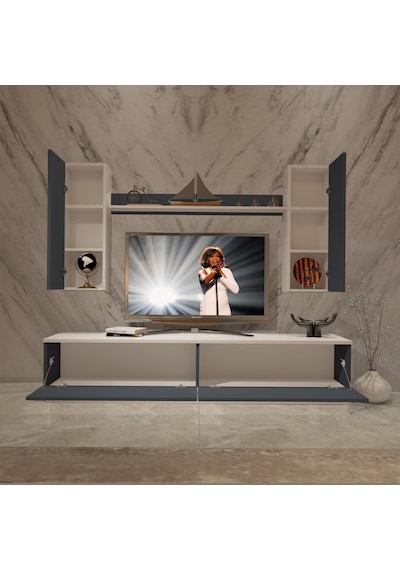 Decoraktiv Eko 5db Mdf Std Tv Ünitesi Tv Sehpası Beyaz - Antrasit