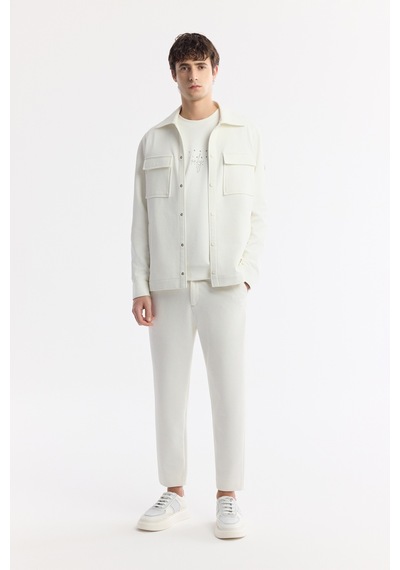 Avva Erkek Beyaz Klasik Yaka Pamuklu Jersey Comfort Fit Gömlek Ceket A51y2048