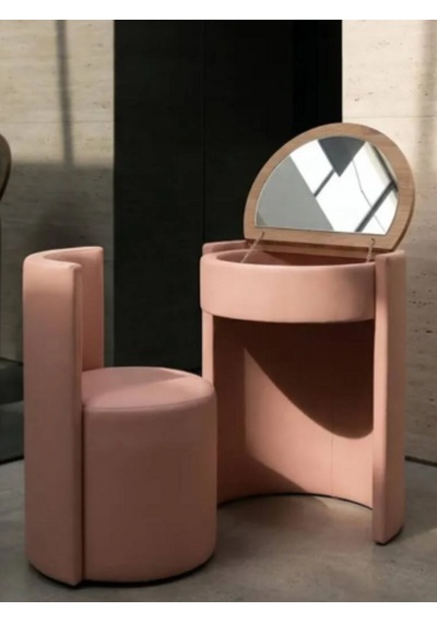 Elegance Aynalı Makyaj Aynası Masası Ve Berjer Pembe