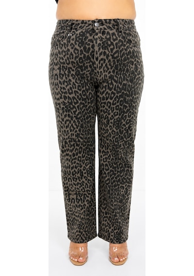 Zanessi Fashıon Büyük Beden Leopar Desenli Denim Kadın Pantolon
