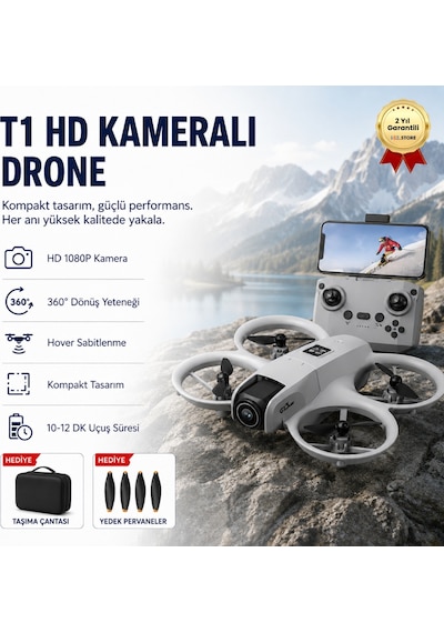 Gri T1 Hd Kameralı 360 Dönüşlü Taşınabilir Kompakt Drone-1689