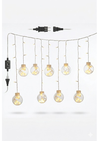 Ers 3 Metre 10 Toplu Perde Led Işık - Gün Işığı Şeffaf Dekoratif Aydınlatma - 8 Fonksiyonlu Led Diğer