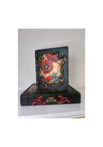 Ev Dekorasyon Ahşap Kitap Kutu Seti 2li Vintage Özel Tasarım Siyah - 710507620