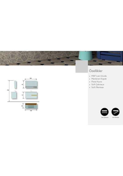 Evros Oslo 100 cm Banyo Dolabı Beyaz - Altın