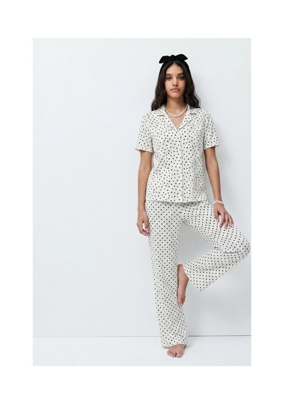 Fit Women Standart Boy Elastanlı Kar Beyaz Pijama Takımı