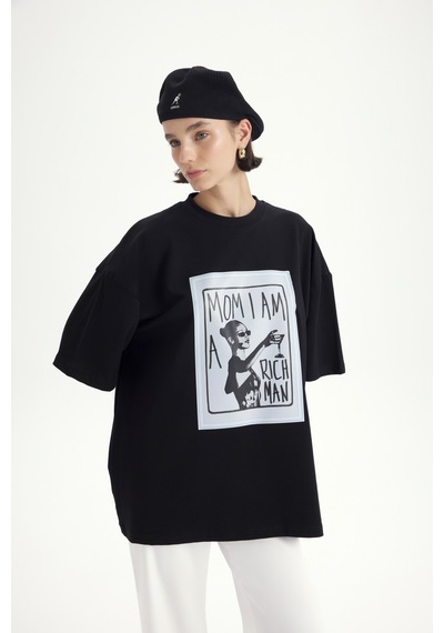 Mai Studıos Mai Studios Co. Rich Woman Oversize Siyah T-shirt SIYAH