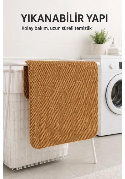 Yıkanabilir Banyo Paspası Kaymaz Taban Su Emici Duş Önü Lavabo Önü Tuvalet Önü Banyo Halısı 40x60 Cm Kahverengi