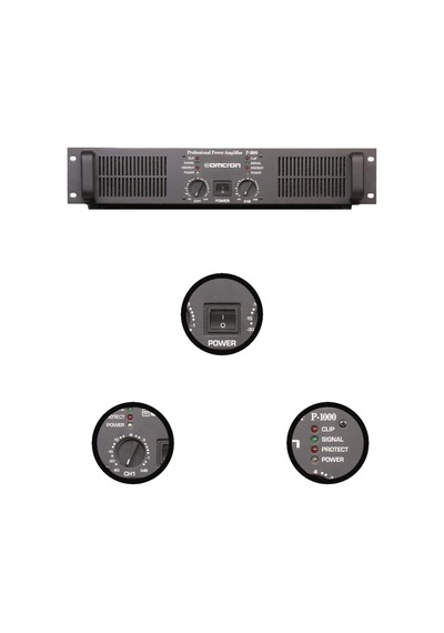 Omcron P-1000 2x500w Çift Çıkışlı Stereo Power Anfi, Siyah