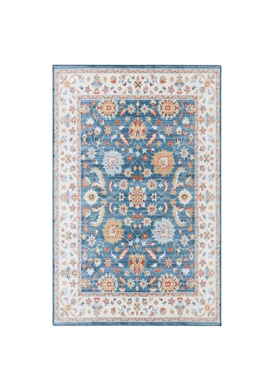 Cool Halı Happy Mavi Halı Vintage Klasik Çiçek Desenli Kaymaz Taban Eskitme Dekoratif Salon Halısı