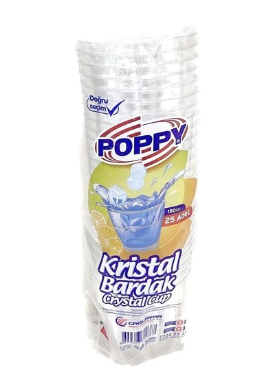 Poppy Şeffaf Plastik Kristal Bardak - 180 Cc. - 180 Ml. - 1000 Adetlik Koli