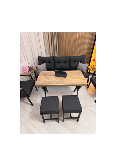 Houseart Dora 3 -1 - 1 + Masa + 2 Adet Puf , Balkon, Bahçe, Teras, Cafe - Salon - Metal Kanepe Koltuk Takımı , Çay Seti Antrasit Houseart Dora 3 -1 - 1 + Masa + 2 Adet Puf , Balkon, Bahçe, Teras, Cafe - Salon - Metal Kanepe Koltuk Takımı , Çay Seti Antrasit