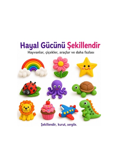 Hayal Gücü Kil Seti - 12 Renkli Hava İle Kuruyan Zıplayan Kil Hamuru, Yumuşak Ve Kolay Şekillenen, Kokusuz, Eğitici Aktivite Seti Çok Renkli