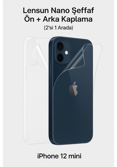Apple Uyumlu   iPhone 12 Lensun Şeffaf Ön Ve Arka Kaplama 2'si 1 Arada