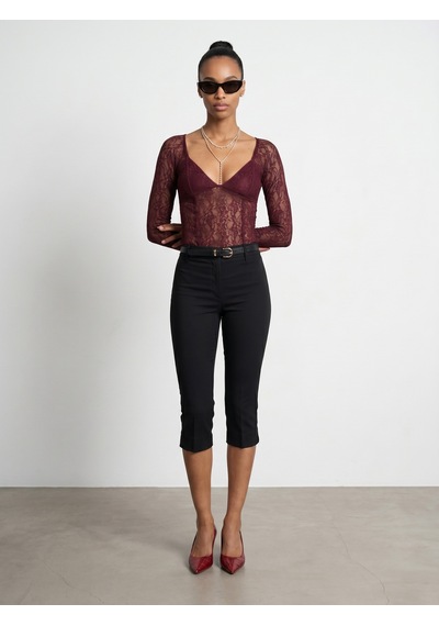 Dilvin 32625 Dantel Şerit Detaylı Top-bordo