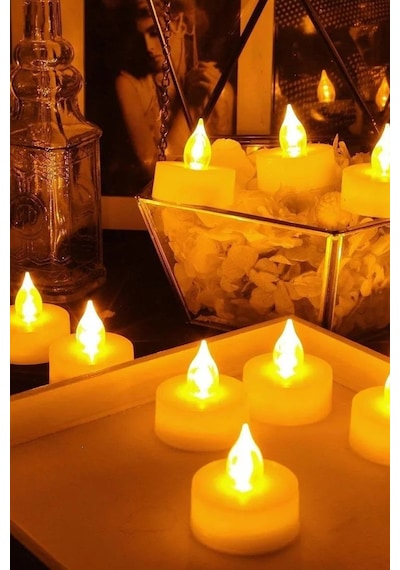 Led Mum 4 Adet Ledli Mum Model Işıklı Tealight Mum Pilli Beyaz