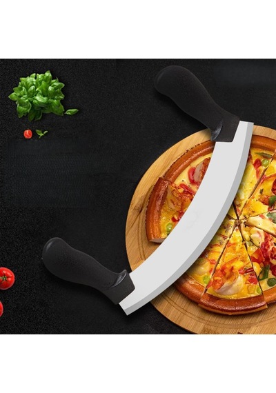 Kıyma Bıçağı - Yarım Ay Modeli - Sebze Doğrama Satırı - Pizza Dilimleme Bıçağı - Paslanmaz Çelik yeşil