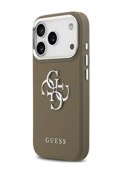 Apple Uyumlu iPhone 17 Pro Kılıf Guess Lisanslı Grained 4g Metal Büyük Logolu Kapak Kahverengi Kahverengi