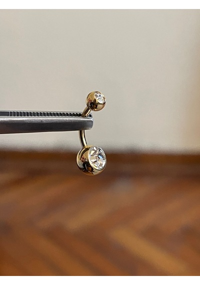 Çift Taş Gold Renk Ultraliğht 10 Mm Titanyum Göbek Piercingi Yeşil