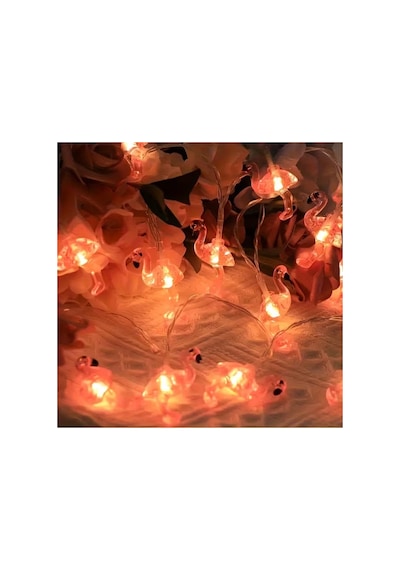 Pembe Flamingo Figürlü 10 Lu Led Işık Zinciri, Dekoratif Aydınlatma, Oda, Parti, Yılbaşı Işığı - Bgazincirled003