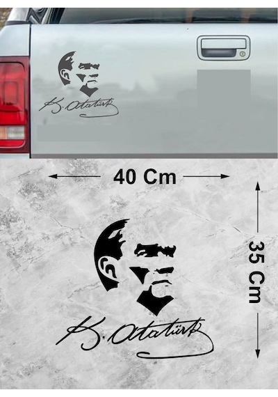 Atatürk Silüet Sticker - Atatürk Imza Sticker - Araba Oto Motosiklet Karavan Cam Laptop Sticker - 00619 40x35 Cm