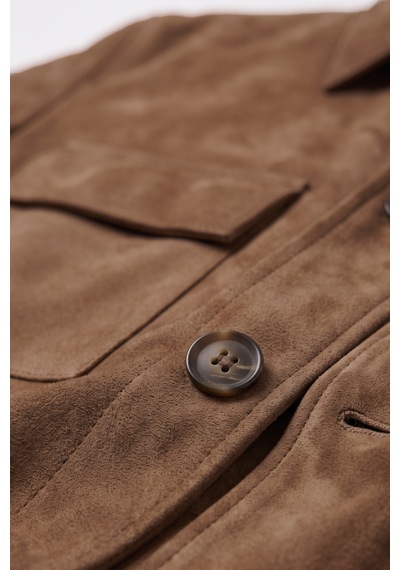 Rizzup Erkek Slim Fit Tüylenmeyen Kırışmayan Kahve Süet Ceket Astarlı Gömlek Yaka 2704503
