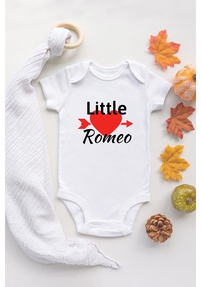 Tuğba Baby Özel Tasarım Little Romeo Bebek Body Beyaz Bebek Badi Zıbın Beyaz