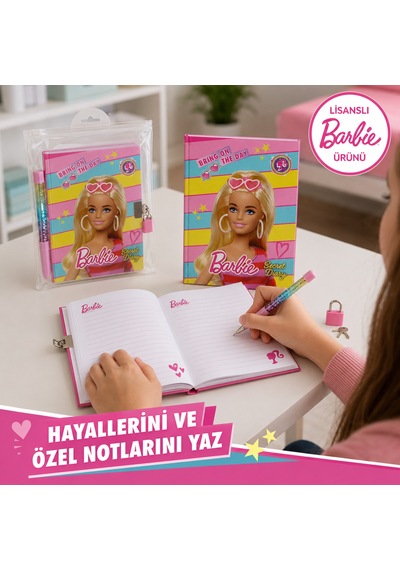 Bakgelal Barbie Kilitli Hatıra Defteri Seti Kalemli Günlük Defter, Kilit Ve Çocuk Kırtasiye Seti - 9080554717457 Çok Renkli