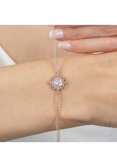 Işıltılı Bohem Güzellik Rose Renk Vintage Gümüş Bileklik