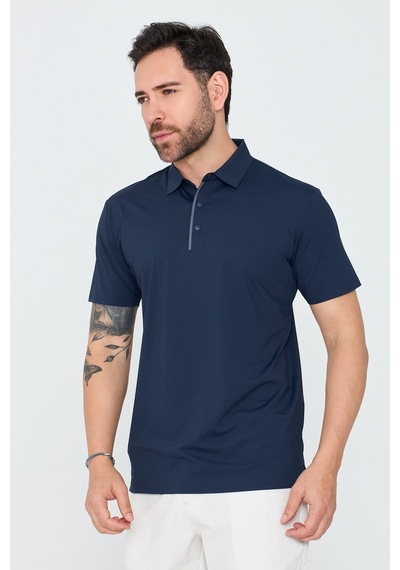 Lacivert Üç Düğmeli Polo Yaka Tişört Navy
