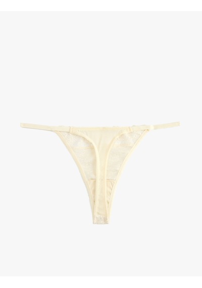 Koton Rahat Kalıp Viskon Brodeli String Külot Ekru 7wlk30177mk