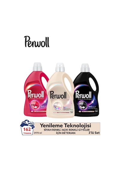 Perwoll Hassas Bakım Sıvı Çamaşır Deterjanı 3x2,97l 162 Yıkama Renkli, Siyah Ve Açık Renk Çamaşırlar İçin 2970 ML