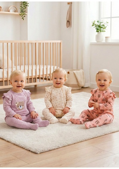 Babymod Üçlü 100% Pamuk Kız Bebek Tulum Gülkurusu