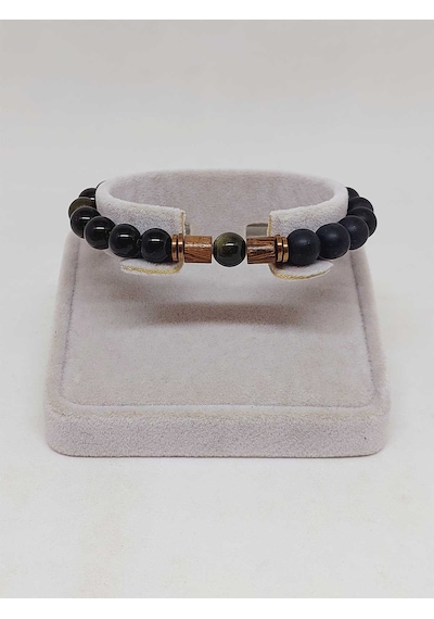 Golden Obsidyen & Oniks Taşı 8mm Unisex Tasarım Bileklik Hawaii M Çok Renkli