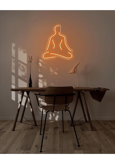 Yoga Yapan İnsan Figürlü Neon Tabela Turuncu