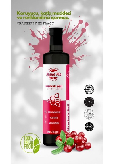 Applepiefoods Kızılcık Özü Doğal Koruyucusuz 700 Gr Analizli , Soğuk Sıkım , Cranberry Extract
