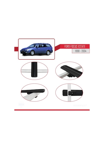 Ford Focus Estate C170 1998-2004 Arası İle Uyumlu Basic Model Ara Atkı Tavan Barı Siyah 3 Adet