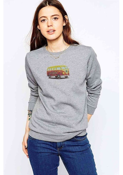 Sarı Ve Pembe V Samba Illüstrasyon Baskılı Gri Kadın Sweatshirt