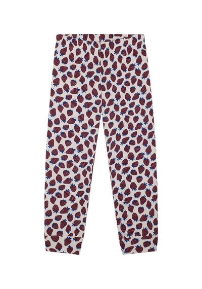 Antebies Organik Gots Sertifikalı Çilek Tarlası Desenli, Uzun Kollu Kız Çocuk Pijama Takımı Bordo