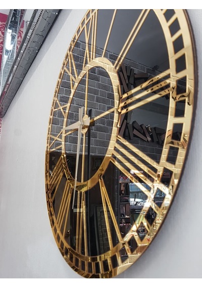 Ayna Denizi Golden Black Model Altın Siyah Renk 50 Cm Dekoratif Aynalı Duvar Saati Siyah