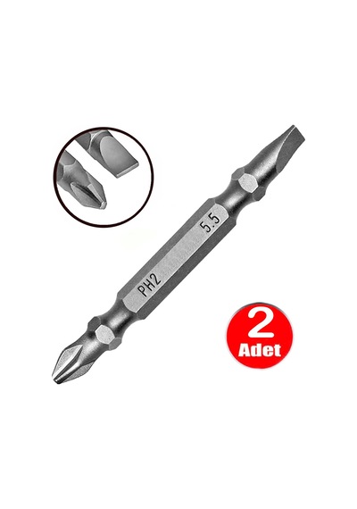 Cr-v Çeliği Yıldız Düz Çift Taraflı Bits Uç Ph2-sl5.5 Tornavida Uçlu Matkap Vidalama Ucu -2 Adet