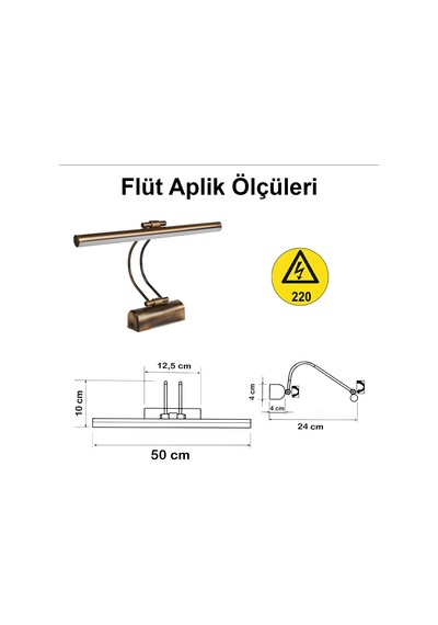 Flüt Led Aplik Elektrikli 3200k Gün Işığı 50 Cm Banyo Tablo Ve Çalışma Masası Duvar Aydınlatma Eskitme