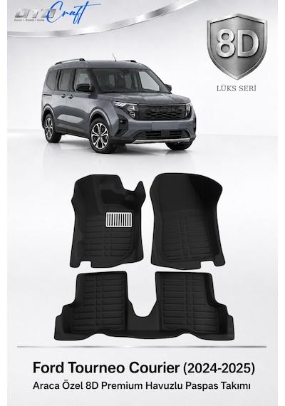 Otocraft Ford Tourneo Courier 2024-2025 Araca Özel 8d Havuzlu Oto Paspas Takımı Tam Set 3 Parça