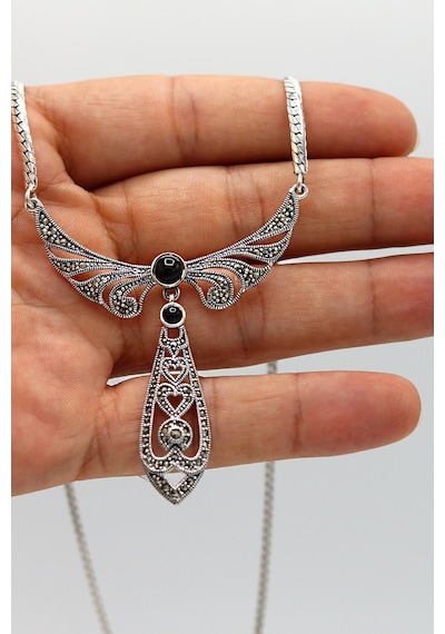 Oniks Taşlı Melek Kanat Model Markazit Taşlı Gümüş Kadın Gerdanlık 201024266 Gümüş