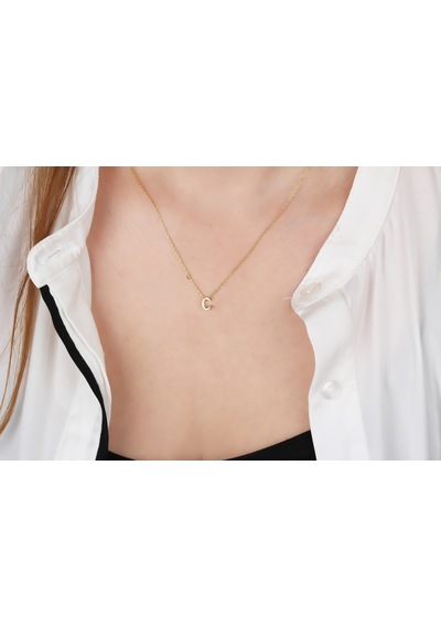 Glorria Gümüş 3 Boyutlu Minimalist C Harfi Kolye Sarı