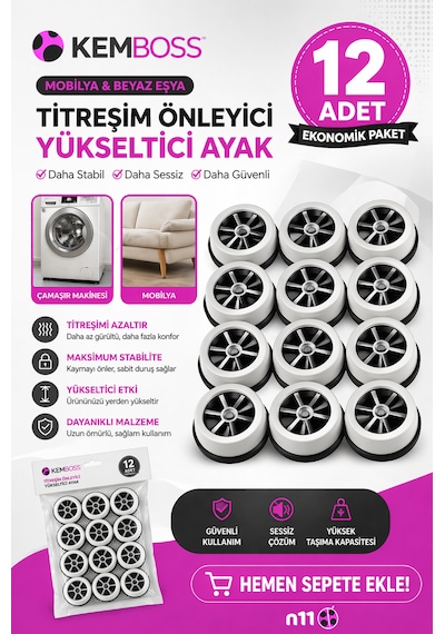 12 Li Titreşim Önleyici Mobilya Yükseltici Ayak Çamaşır Makinesi, Buzdolabı Ve Koltuk Altı Kaymaz Stand Açık Gri