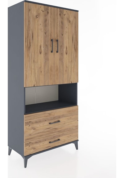 Hyperion Dolap 2 Raflı 2 Çekmeceli Tek Askılı 88x44x195 Antrasit-çam Antrasit