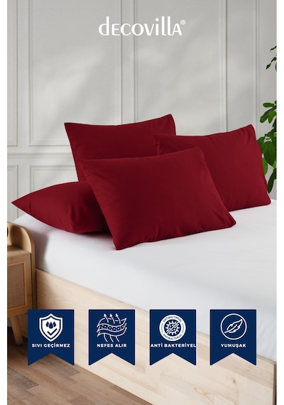 Micro Fermuarlı Yastık Alezi Sıvı Geçirmez 2 Li Set Yastık Koruyucu 50x70 Kırmızı