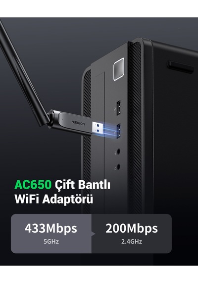 Ugreen Ac650 5ghz / 2.4ghz Dual Band Usb 2.0 Wi-fi Adaptör, 90339