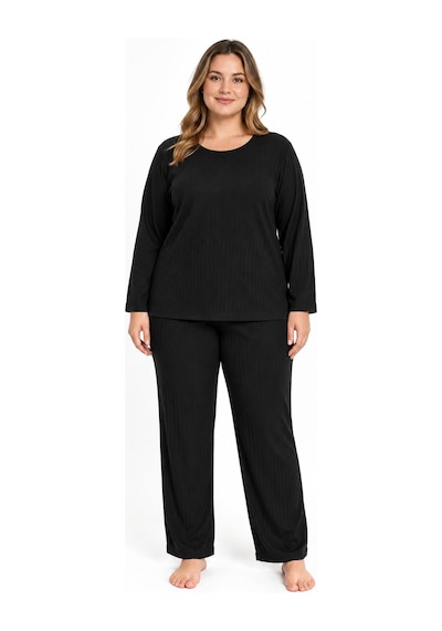 Sleeproom Büyük Beden Siyah Kaşkorse Pijama Takımı